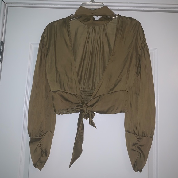 Zara Open-back Silky Blouse. Mustard. Size small - Picture 4 of 5